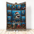 Christmas shark blanket displayed vertically with underwater holiday scenes and ocean-themed decorations