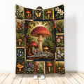 Mushroom throw blanket with woodland fungi, wildflowers, butterflies, and forest-inspired artwork