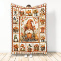 Fall gnome throw blanket with pumpkins, autumn leaves, harvest scenes and rustic country artwork