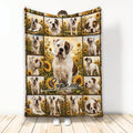 American Bulldog throw blanket displayed with sunflower collage artwork in a full-length room setting