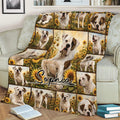 American Bulldog blanket spread across a sofa, featuring multiple bulldog portraits and sunflower scenery