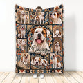 American Bulldog throw blanket displayed vertically with multiple dog portraits and ornate blue, rust, and cream patterns