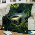 Cozy sofa styled with a panda throw blanket featuring bamboo leaves and glowing forest details
