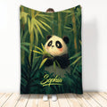 Panda throw blanket featuring a playful panda in a lush green bamboo forest design