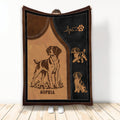 Brittany Spaniel throw blanket with vintage leather-look artwork, paw print heart, and floral dog illustration