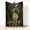 Brittany Spaniel blanket displayed with moonlit woodland artwork and floral accents