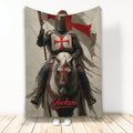 Knights Templar blanket featuring an armored medieval knight on horseback with a red cross and battle-worn artwork