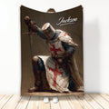 Knights Templar blanket featuring an armored medieval knight with sword and red cross artwork