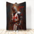 Knights Templar blanket featuring an armored medieval knight with a red cross and sword