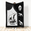 Black and white polar bear throw blanket displayed upright with Arctic wildlife artwork