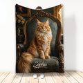 Maine Coon cat throw blanket displayed with an elegant antique chair and warm vintage decor