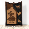 Thanksgiving blanket with pumpkins, turkey, cross artwork, and rustic brown and black autumn colors