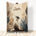 Siamese cat blanket with botanical foliage artwork in warm neutral tones