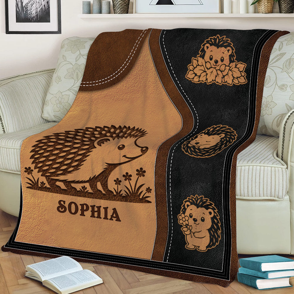 Cozy sofa decorated with a hedgehog throw blanket featuring warm woodland artwork and playful hedgehog designs