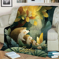 Close view of hedgehogs walking through a warm autumn forest blanket design