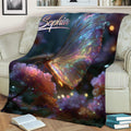 Colorful butterfly throw blanket displayed on a sofa, featuring shimmering wings and vibrant garden flowers