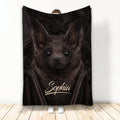 Realistic dark bat artwork on a custom blanket displayed upright against a light background