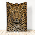 Leopard throw blanket with a realistic spotted big cat design displayed vertically