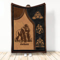 Gorilla throw blanket with rugged brown and black artwork, stitched panel accents, and illustrated gorillas