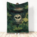Gorilla throw blanket featuring a dramatic jungle portrait with deep green foliage
