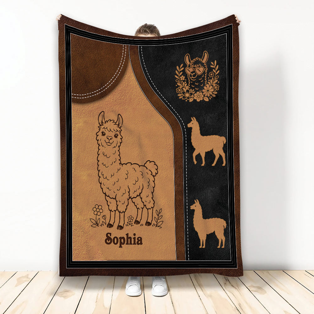 Rustic llama throw blanket with western-inspired brown and black artwork and floral accents