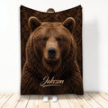 Realistic brown bear blanket displayed vertically with rich fur detail and wildlife artwork