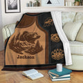 Bear throw blanket displayed on a sofa with rustic mountain and forest wildlife artwork