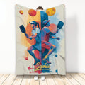 Pickleball throw blanket featuring two players in colorful action artwork