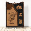 Koala throw blanket with detailed Australian wildlife artwork in warm brown and black tones