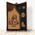 Lhasa Apso throw blanket with vintage brown and black dog artwork, paw print, and heartbeat motif