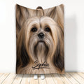 Lhasa Apso throw blanket with a long-haired dog design displayed in a room
