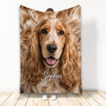 English Cocker Spaniel throw blanket with a close-up brown and white dog design