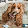 English Cocker Spaniel throw blanket styled across a couch with a warm dog portrait design