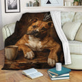 American Staffordshire throw blanket displayed on a sofa with rustic dog artwork