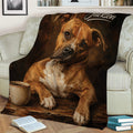 Close view of an American Staffordshire dog throw blanket in warm painterly tones