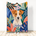 Jack Russell Terrier blanket with colorful botanical artwork displayed as a bright room accent
