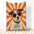 Jack Russell dog throw blanket with sunglasses, orange sunburst artwork, and retro-inspired design