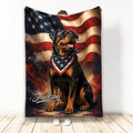 Rottweiler throw blanket featuring a patriotic American flag background and star-spangled bandana