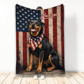 Rottweiler throw blanket with patriotic American flag artwork and vintage red, white, and blue styling
