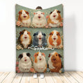 Guinea pig throw blanket with cheerful cavy artwork, flowers, and varied coat colors