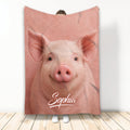 Realistic pink pig throw blanket displayed upright with a close-up animal design