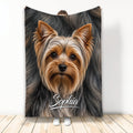 Yorkie throw blanket featuring a detailed Yorkshire Terrier face design in warm brown, tan, and black tones