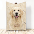 Golden Retriever throw blanket displayed upright with a warm cream dog design