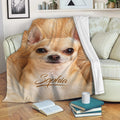 Tan Chihuahua throw blanket draped over a sofa in a cozy living room setting