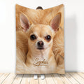 Tan Chihuahua portrait blanket displayed vertically with warm neutral dog artwork