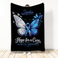 Diabetes awareness blanket with blue butterfly ribbon artwork and a meaningful hope for a cure theme