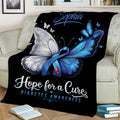 Black diabetes awareness blanket featuring a blue and silver butterfly with ribbon symbolism