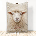 Sheep throw blanket featuring a close-up fluffy sheep design in warm cream and beige tones