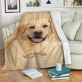 Labrador Retriever throw blanket displayed on a sofa in a cozy living room