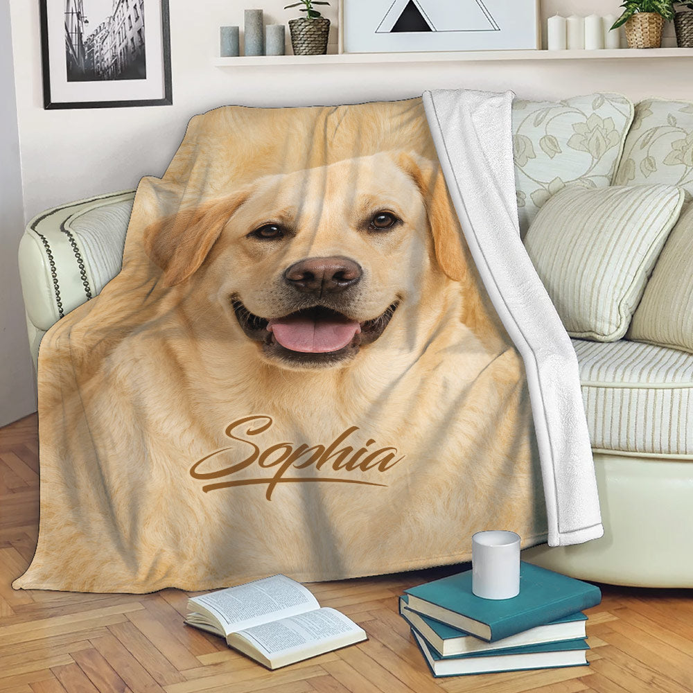 Labrador Retriever throw blanket displayed on a sofa in a cozy living room